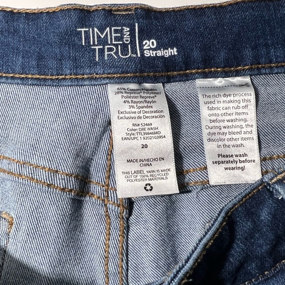 Time And Tru Jeans Women's Blue Plus 20 Straight Leg Denim Ladies Distressed - Picture 8 of 8